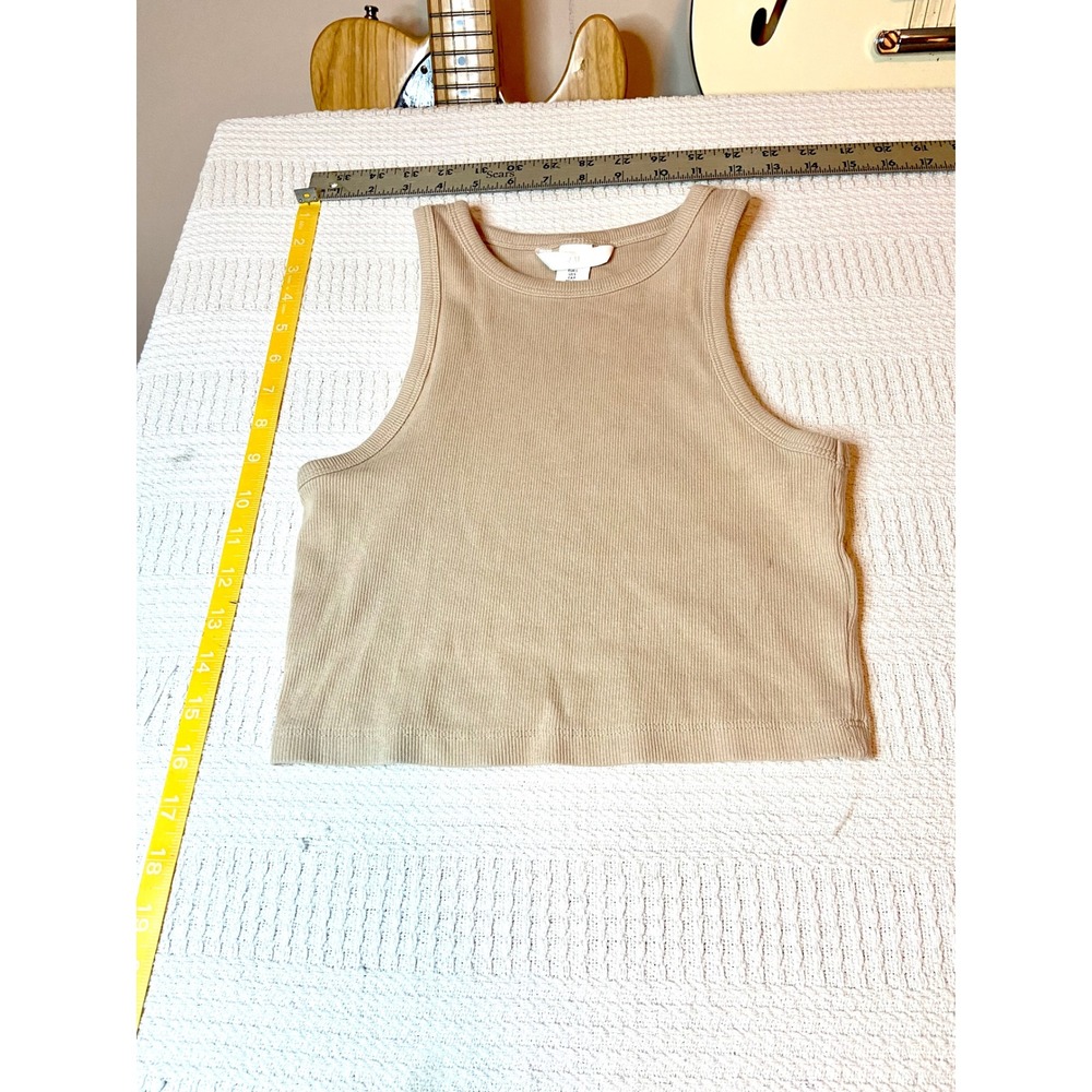 HM Ribbed Knit Crop Tank Top Beige Size S